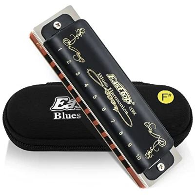 Image of East Top Harmonica Key of F# 10 Holes 20 Tones 008K Diatonic Blues with Black Case, Grade for Adults, Professional Player and Students