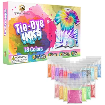 Image of Desire Deluxe Tie Dye Ink Set of 5/9/18 Paint Colours for Dyeing Fabric, Clothes Creative Art Craft Games Activity Adults &amp; Kids (18 Set)