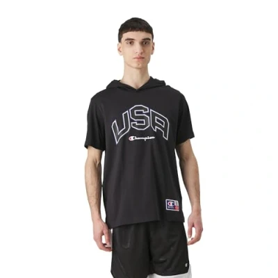 Image of Champion Men&#039;s Legacy Retro Sport USA Hooded S/L T Shirt, Black, L