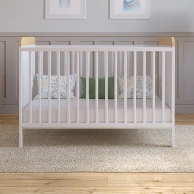 Image of Love For Sleep LEVI Baby Cot Bed 120x60cm Wooden Convertible Toddler with Quilted Microfiber Foam Mattress (White/Pine, 120x60cm)
