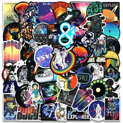 Image of 50pcs NASA Stickers, Cool Space Astronaut Stickers Packs for Laptop Skateboard, Phone, Cute Spaceman Waterproof Vinyl Graffiti Theme Decals Adults Teens Kids Boys