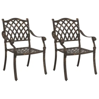 Image of vidaXL Bronze Outdoor Chairs with Removable Cushions Weatherproof Robust Metal Frame Traditional Design for Garden, Patio or Balcony Seating Dining Room Furniture Classic