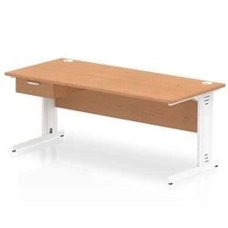 Image of Impulse 1800x800 Desk Oak/White Cable Managed Leg 1x1 Drawer Fixed Ped
