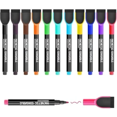 Image of DumanAsen12 Pcs Magnetic Whiteboard Pens with Erase, Fine Point Dry Erase Markers Perfect For Writing on Whiteboards, Boards (Multicolor)