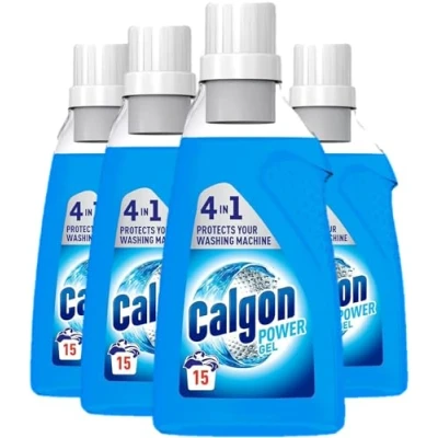 Image of Calgon 4 in 1 Washing Machine Cleaner and Water Softener Gel 750 ml, Pack of 4, Removes Limescale, Residue, Dirt, Rust &amp; Malodours, Deep Clean