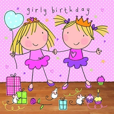 Image of Twizler Happy Birthday Card for Girl Girly Twins Party, Presents, Swarovski Crystal Finish and Cut Out Bookmark Childrens Girls
