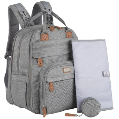 Image of BabbleRoo Extra Large Diaper Bag Backpack, Expandable Baby with Up to 50% More Capacity Travel Essentials Tote Changing Pad, Stroller Straps &amp; Pacifier Case Unisex, Light Gray