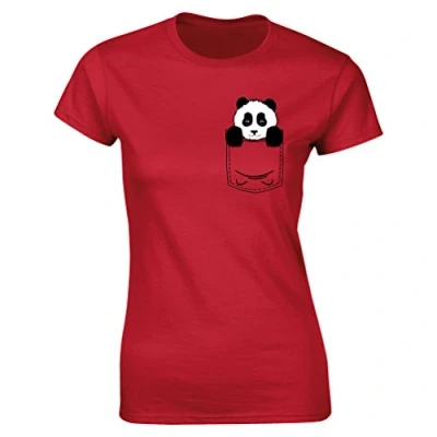 Image of Flip Womens Pocket Panda Bear Cute Animal Print T Shirt Red UK 18 20 (Plus Size XXL)