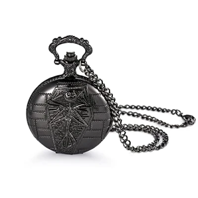 Image of JewelryWe Vintage Pocket Watch Novelty Skull Skeleton Quartz Necklace for Halloween Xmas