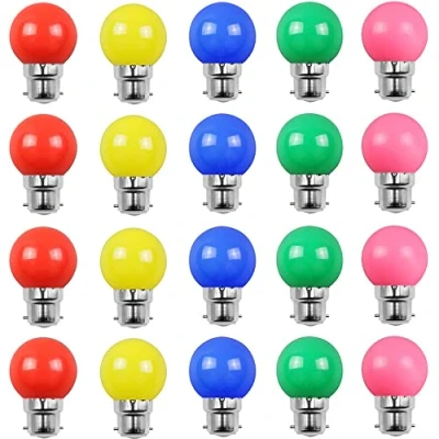 Image of Aiwerttes 20 Pack Colored Bulbs LED 2W B22 G45 Lighting Bulbs,LED Coloured GolfBall Bulb, Mixed Colours Red Green Blue Pink Yellow