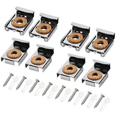 Image of FYSL 8 Pcs Frameless Mirror Glass Wall Hanging Fixing Kit Spring Loaded Hanger Clips with Dowels and Screws,Silver