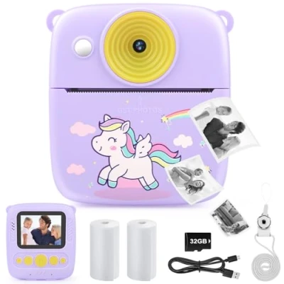Image of Kids Camera Instant Print for Boys Girls, Christmas Birthday Gifts 3 4 5 6 7 8 9 Year Old 1080P Digital Toys Age purple