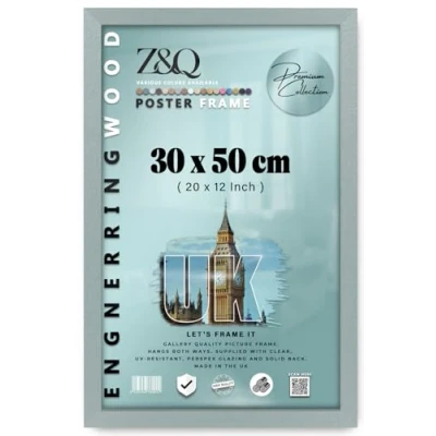 Image of Z&amp;Q Wall Mounted Poster Picture Frame Silver 30 x 50 cm Display Painting Photo Print With HD Clear Perspex Both Ways Hanging Hooks MDF Wood 30x15mm Moulding