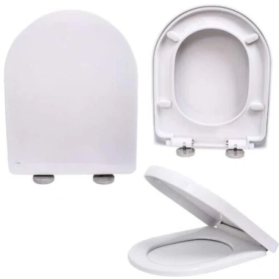 Image of BRIEFNESS Toilet Seat, Soft Close Seat with Quick Release Top Fixed 360 Stainless Adjustable Hinges, Sturdy Duroplastic Anti Bacterial Lid, D Shape Loo Cover, White
