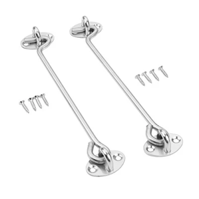 Image of 2Pcs Cabin Door Hook and Eye Latch Lock Shed Gate Catch Silent Holder Stainless Steel (14 Inch 350mm)
