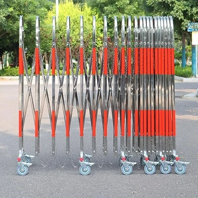 Image of Folding Security Gate Metal Traffic Barricade with Casters,stainless Steel Retractable Fence,folding Mobile Safety Barrier Gate,expandable Parking Barrier, for Outdoor Road Garage