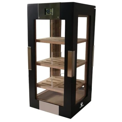 Image of GERMANUS “Turricula Humidor with Digital Hygrometer and Crystal Humidifier in Black