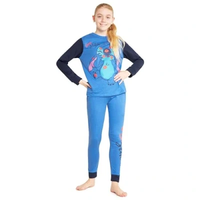 Image of Disney Stitch Girls Pyjamas Kids Teenagers 2 Piece Nightwear Sets Long PJs Soft Breathable Lounge Wear 6 14 Years (Blue, 7 8 Years)