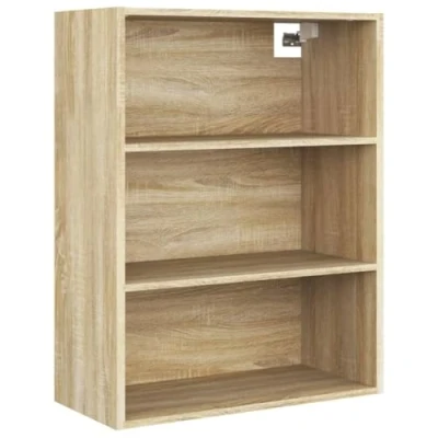 Image of vidaXL Hanging Wall Cabinet Engineered Wood Storage Unit with 3 Compartments, Sturdy Top Display Sonoma Oak Finish Suitable for Living Room and Bedroom