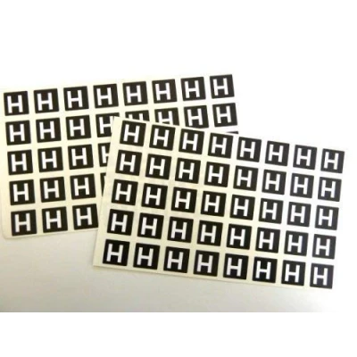 Image of Letter H, White Alphabet Letters on Black 20x20mm Square Labels Durable Plastic Stickers