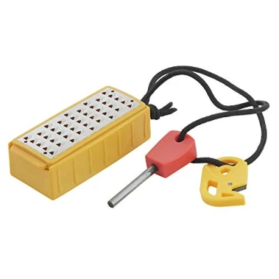 Image of Smith&#039;s 50562 Pack Pal Tinder Maker with Fire Starter Stainless Steel Grater Striker Natural Outdoor Survival Tool Lightweight Portable, Yellow