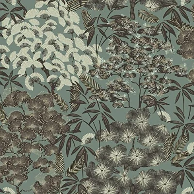 Image of Grandeco Hisea Oriental Blossom Textured Wallpaper, Green