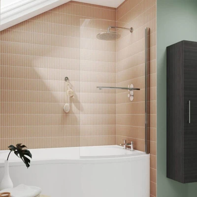 Image of Ceramica Curved Bath Shower Screen 870mm with Rail