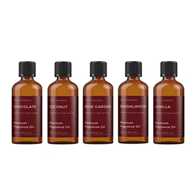 Image of Mystic Moments Favourite Fragrance Oil Gift Starter Pack 5x100ml Chocolate, Coconut, Rose Garden, Sandalwood, Vanilla Perfect as a