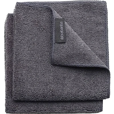 Image of Brabantia 118029 Microfibre Cleaning Cloths (x 2), Machine Washable, Dark Grey
