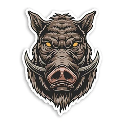 Image of 2 x 10cm Angry Wild Boar Vinyl Stickers Hog Pig Cartoon Laptop Sticker #30154 (10cm Tall)
