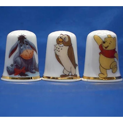 Image of Porcelain China Collectible Thimbles Set of Three Winnie the Pooh and Eeyore