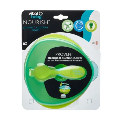 Image of Vital Baby Nourish Power Suction Bowl Weaning and Feeding Strongest Non Slip Deep Sides Chunky Spoon BPA, Phthalates &amp; Latex Free Toddler Self Feeding, Green