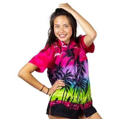 Image of V.H.O. Funky Hawaiian Blouse Shirt, Shortsleeve, Beach, Pink, S