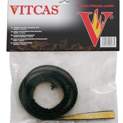 Image of VITCAS Black Glass Tape 15mm x 2mm 2M High Heat Resistant Self Adhesive Backed Thermal for Stove Glass, Fireplaces, and Metal Insulation Durable Adhesion up to 550C