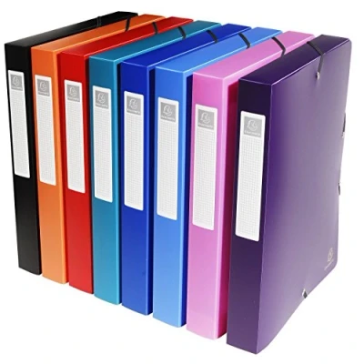 Image of Exacompta Ref 5970E PP Opaque Elasticated Filing Box 240 x 320mm in Size, Suitable for A4 Documents, 40mm Spine, 0.7mm Polypropylene Assorted Colours (Pack of 8)