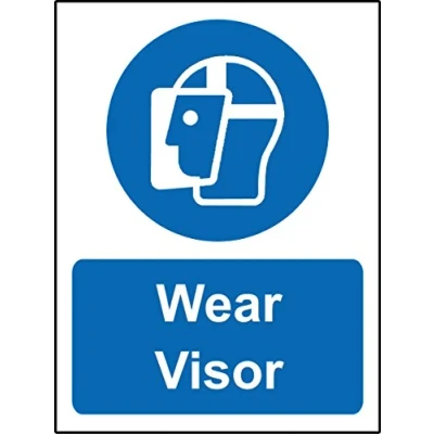 Image of Mandatory signs Wear visor Safety sign Self adhesive sticker 300mm x 200mm