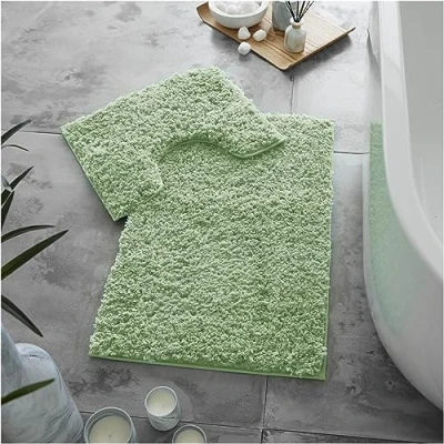 Image of GC GAVENO CAVAILIA Microfibre Bath Mats Sets For Bathroom 2 Piece Pedestal Set Non Slip Quick Drying Shower Mat, Water Absorbent Washable Toilet Rug Sage Green