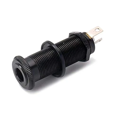 Image of Alnicov Stereo Copper Guitar Bass 1/4&quot; Barrel Jack Cylinder Input Output Jacks With 4 Pins Or Mono Black Nickel