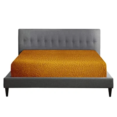 Image of Teddy Fleece Fitted Bed Sheet Plain Thermal Warm Soft Luxury Bedding, Kingsize Sheet, Ochre