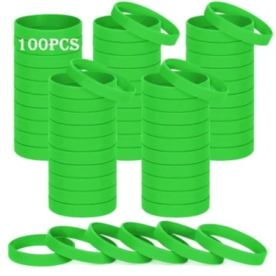 Image of HONTIUS silicone wristbands, 100PCS Green Rubber Wristbands Blank Wrist Bands Universal Wristband Set for Women Men Adult Sport