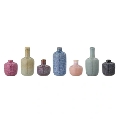 Image of Bloomingville Maien Collection Green Vase Set, 7 Piece Stoneware Decorative Vases, D7xH14 cm Each, Perfect Home Accent or Gift Idea, Colorful and Unique Shades with Natural Finish, 82060863