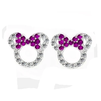 Image of Kaguyo Minnie Mouse earrings, 925 Sterling Silver Amethyst Blue pink Zirconia Mickey Stud Earrings for Women Girls, Birthday Gift (purple)