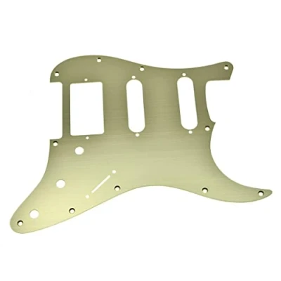Image of KAISH 11 Hole Metal Aluminum Anodized Modern Style ST/Strat HSS Pickguard Guitar Pick Guard Scratch Plate for USA/Mexico Stratocaster/Strat Gold