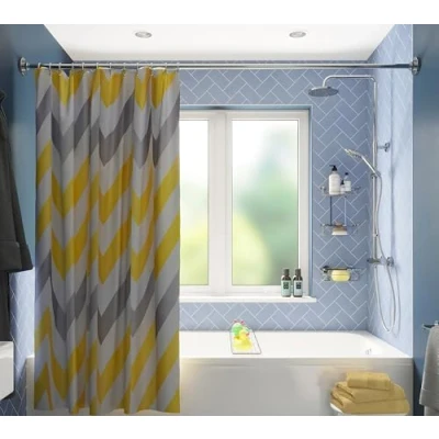 Image of Croydex Yellow &amp; Grey Chevron Textile Shower Curtain with Hygiene &#039;N&#039; Clean, 1 x 180 cm