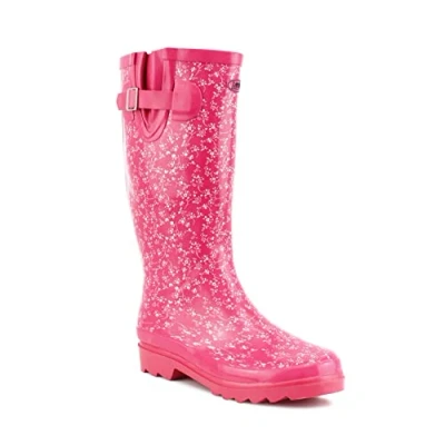 Image of IMTY Womens Adjustable Calf Wellies Waterproof Ladies Fashion Festival Dog Walking Rain Mud Wellington Boots (Fuchsia, UK Footwear Size System, Adult, Women, Numeric, Medium, 8)