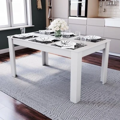 Image of Vida Designs Medina 6 Seater Dining Table MDF Wood Rectangle Modern Kitchen Room Furniture Unit, White