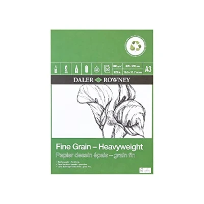 Image of Daler Rowney Eco Fine Grain Lightly Textured Heavyweight 200gsm A3 Drawing Paper Pad, Glued 1 Side, Acid free, 30 White Sheets, Ideal for Professional Artists &amp; Students