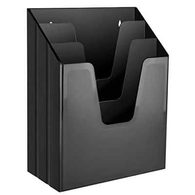 Image of Acrimet Vertical Triple File Folder Holder Organizer, Sorter (Plastic) (Black Color)