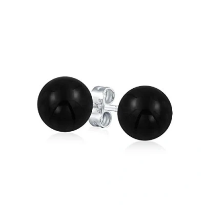 Image of Simple Gemstone Black Onyx Round Ball Stud Earrings For Women .925 Sterling Silver 10MM