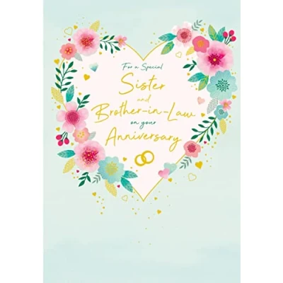 Image of Sister &amp; Brother in law Anniversary Card Heart Foil Finish Lovely Verse